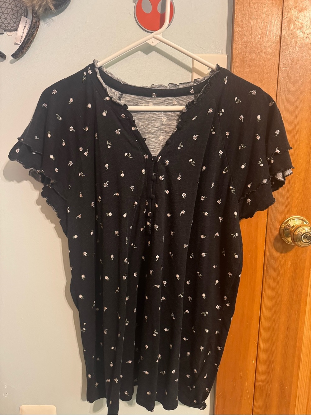 torrid Black Short Sleeve Floral Tiered Ruffle Tunic